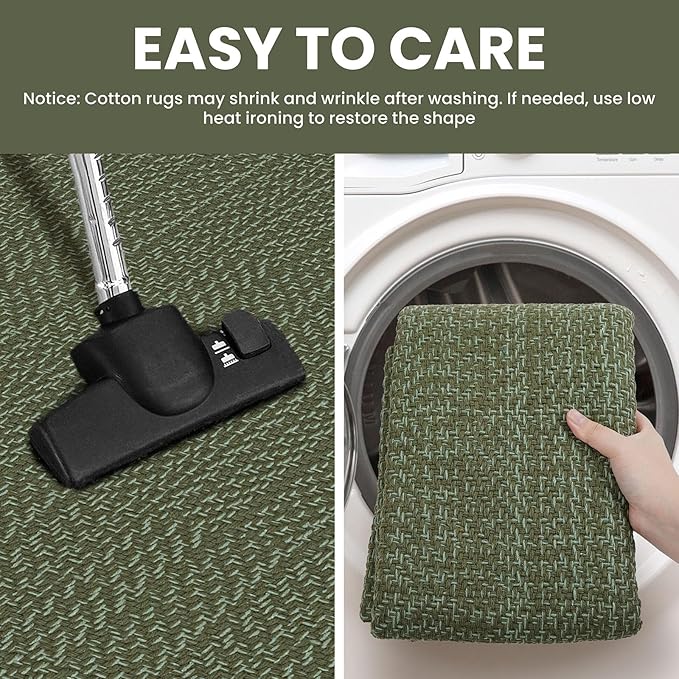 IOHOUZE Washable Runner Rug 2x6 Non Slip Runners for Hallways Entryway Runner Indoor, Kitchen Rugs Woven Cotton Floor Carpet for Kitchen Hall Entrance Bedroom, Olive Green/Dusty Green