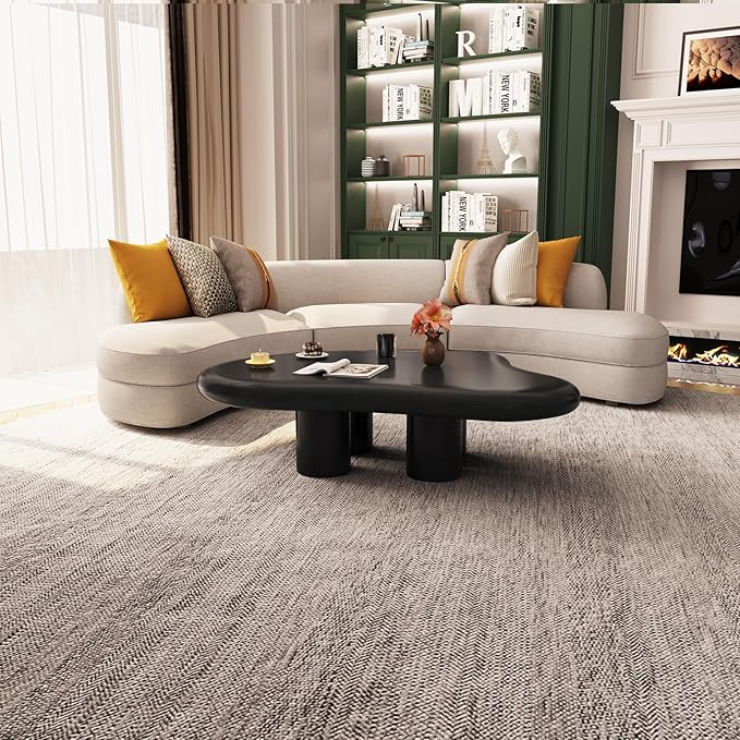 35.82" Cloud Coffee Table for Living Room,Cream Style Corner Table with 4 Legs,Cute Irregular Shape Side Table-Black