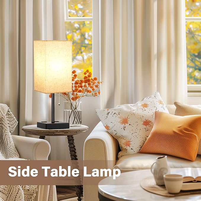 Table Lamps for Bedroom Set of 2 Nightstand - 17.4In Tall, 3 Color Bedside Lamps with AC Outlets and USB A & C for Charging, Square Night Stand light Lamp, End Table Lamp for Living Room/Dorm/Office