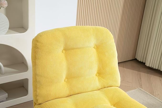 ZOBIDO Modern Accent Corduroy Chairs Comfy Upholstered Vanity Chairs for Bedroom Armchair Dining Chairs with Golden Metal Legs Desk Chair for Living Room(Yellow