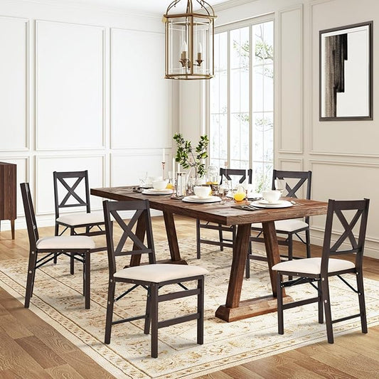 COLAMY Folding Dining Chairs Set of 4, Foldable Chairs with Padded Seats, Wood Folding Dining Room Chairs for Dinner, Kitchen, Party, Camping, Beige