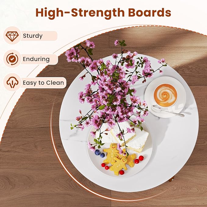 Giantex Round End Table, Small Side Table with Removable Fabric Basket, Modern Bedside Table with Metal Frame, Sofa Couch Accent Table for Small Space Living Room, Nightstand for Bedroom, White