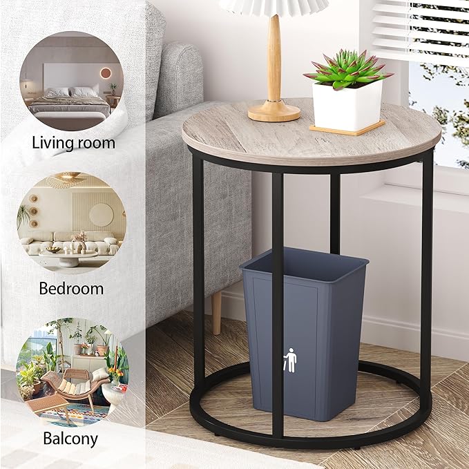 Yusong Round End Table, 20" Accent Small Side Table Nightstand Modern Bedside Table for Living Room Bedroom Office Small Spaces, Grey