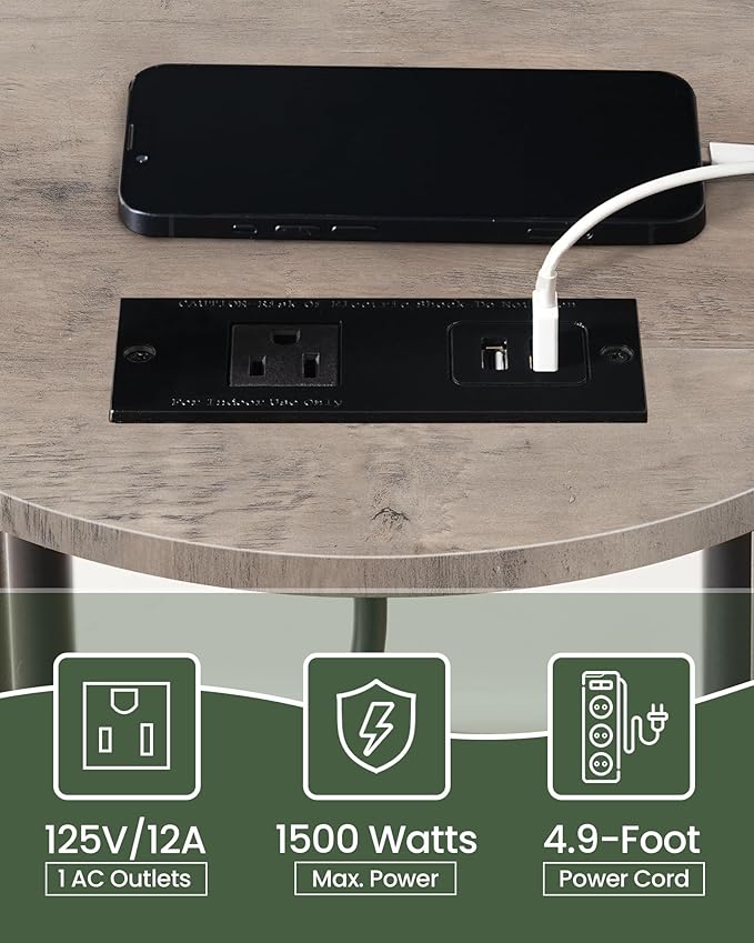 Small Round Side Table with Charging Station, Round End Accent Table, 3-Tier Sofa Side Table for Small Spaces, Nightstand for Living Room, Bedroom, Greige and Black TBZ06UFH