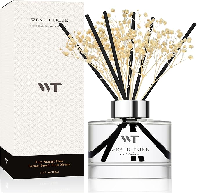 WEALD TRIBE Flower Reed Diffuser Set Fresh Linen Scent for Bathroom Accessories Shelf Decor & Air Fresheners, Fresh Air Sticks Defusers with 5.1 fl oz Essential Oils, House Office Decor & Gifts