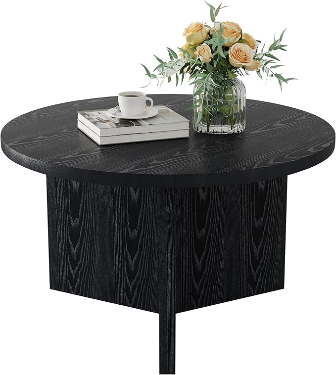 Luoxiao Small Round Coffee Table for Living Room Minimalist Center Table for Small Space Modern End Table with Adjustable Feet Pads Black