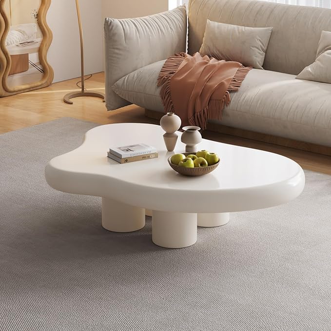 35.82" Cloud Coffee Table for Living Room,Cream Style Corner Table with 4 Legs,Cute Irregular Shape Side Table-White