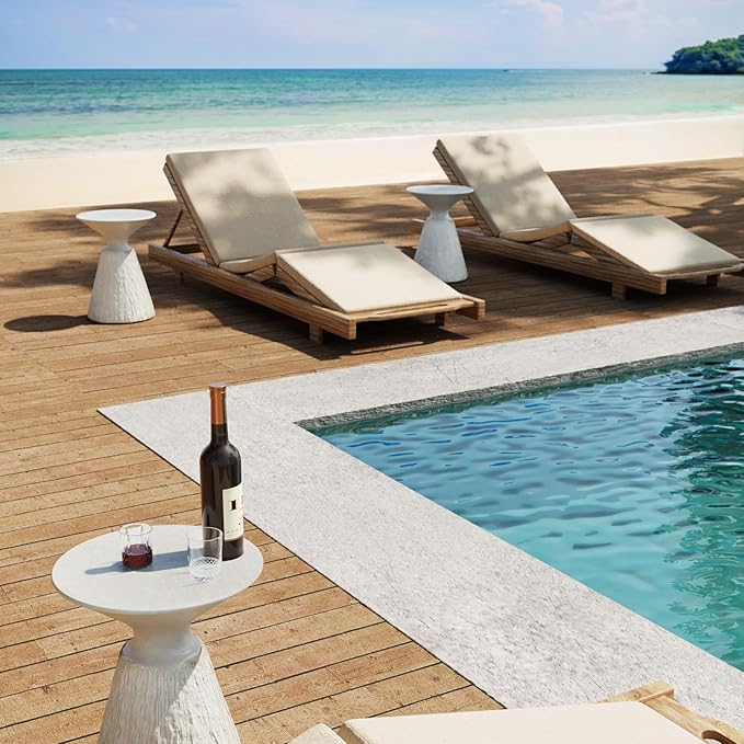 SUNBURY White Outdoor Side Table, Concrete Side Table Set of 2, Mushroom Side Table Plant Stand, End Table Accent Table Outside Marble Table Garden Stool for Patio, Poolside, White