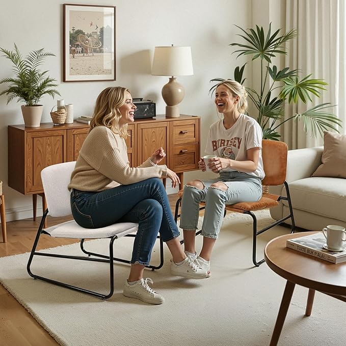 DAICO Modern Accent Chair Comfy Living Room Chair Armless Sling Accent Chairs Upholstered Side Sitting Chairs with Metal Frame for Office Reception Reading Bedroom Waiting Room, Beige