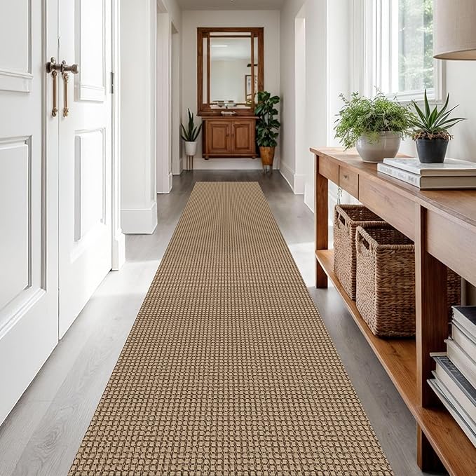 IOHOUZE Washable Runner Rug 2x12 Non Slip Rubber Backed Extra Long Hallway Runner Entryway Runner Indoor, Kitchen Rugs Woven Cotton Floor Carpet for Hall Stair, Orange/Tan/Brown