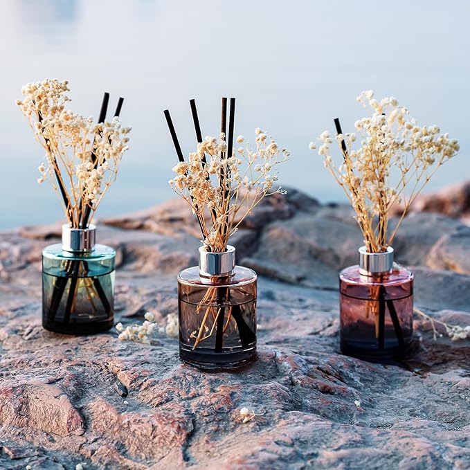 Brakula 3 Pack Reed Diffuser, Oil Diffuser Sticks, Fresh Linen, White Jasmine,Eucalyptus&Wild Mint, (4 fl oz Each Pack), Home Fragrance with 15 Stick, Shelf Decor, Reed diffusers for Home