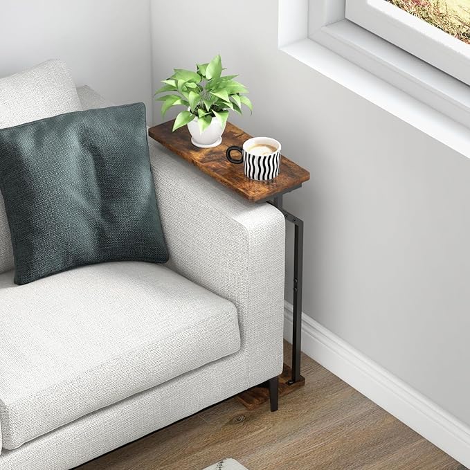 Livofloral Narrow Side Table for Small Spaces, End Table for Couch, Slim Couch Tray Tables, Skinny Thin End Tables for Living Room, Bedroom, Rustic Brown