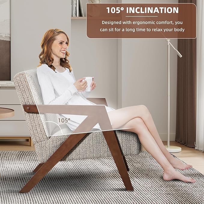 INZOY Accent Chairs Set of 2, Mid Century Modern Accent Chair with Wood Frame, Upholstered Reading Armchair with Soft Linen Fabric, Accent Chair for Living Room Bedroom Apartment, Easy Assembly, Brown