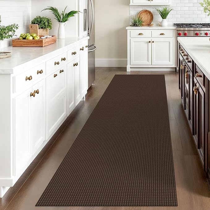 IOHOUZE Washable Runner Rug 3x10 Non Slip Rubber Backed Long Hallway Runner Entryway Runner Indoor, Kitchen Rugs Woven Cotton Floor Carpet for Hall Entrance, Brown