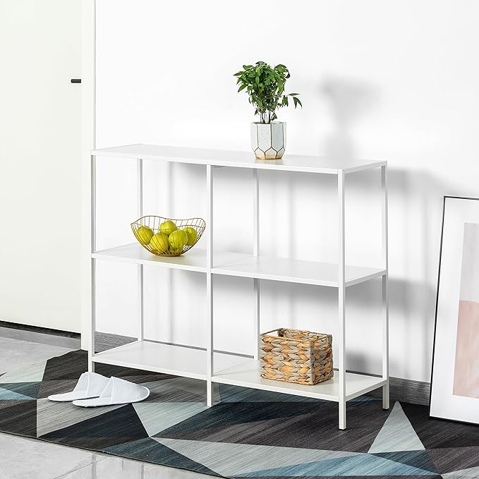 HDANI 39.4 Inch Metal Console Table with 3 Tier Strage Shelves,Narrow Entryway Table,Modern Sofa Tables for Entryway, Living Room,Bedroom,White