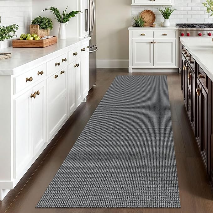 IOHOUZE Washable Runner Rug 3x10 Non Slip Rubber Backed Long Hallway Runner Entryway Runner Indoor, Kitchen Rugs Woven Cotton Floor Carpet for Hall Entrance, Dark Grey
