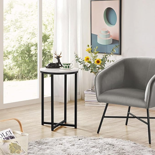 Yaheetech Round End Table Set of 2,16in Faux Marble Accent Table,Modern Side Table with Marble Top and Metal Frame,Small Coffee Table Telephone Table for Living Room/Small Space,Black