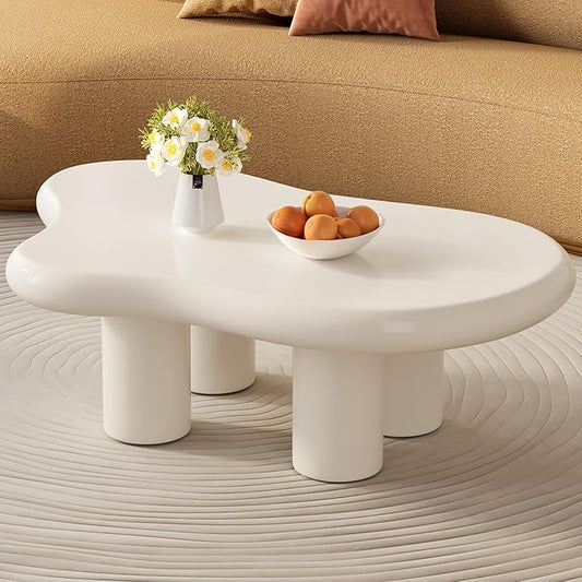 Guyii Cloud Coffee Table, Cute Coffee Tables, Upgraded White Modern Tea Table, Irregular Indoor End Tables for Living Room, Free Shape Center Table with 4 Legs, 46.06 Inches
