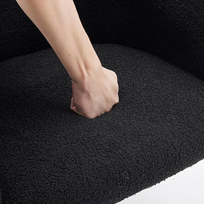 Modern Small Accent Chair Set of 2, Comfy Sherpa Makeup Vanity Chair with Metal Legs, Decorative Chair no Wheels for Living Room, Dressing Room, Bedroom, Black