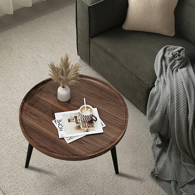 Jessie Small Round Coffee Tables,40x40x48cm Mid Century Modern Nesting Tables,Easy Assembly Circle Walnut Coffee Tables with Non-Slip Feet,Nesting Coffee Table for Living Room Balcony Yard