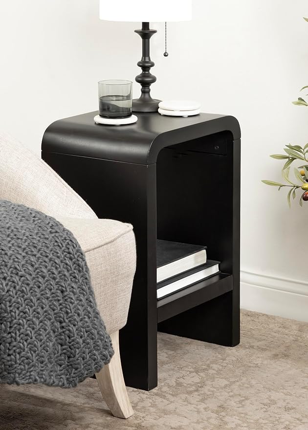 Kate and Laurel Reddy Modern Arched Wood Side Table, 16 x 12 x 24, Black, Contemporary Two-Tier End Table for Use as a Bedroom Nightstand or Small Record Player Stand