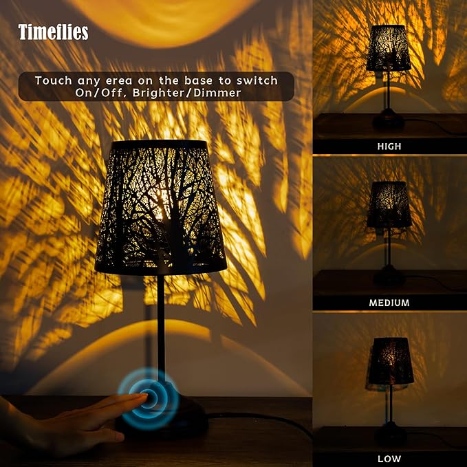 Table Lamp with Dimmer, 3 Levels Dimmable Touch Switch, Black Shadow Table Lamp, Cool Night Light for Kids, Bedroom Nightstands Lamp, Lamp for Living Room End Tables Halloween Room Decor