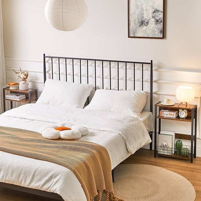 IBUYKE Narrow Side Table with Storage Shelf, 3 Tier End Table,Modern Sofa Table,Small Nightstand with Magazine Rack,Telephone Table for Small Spaces,for Living Room, Bedroom,Brown UTMZ001H