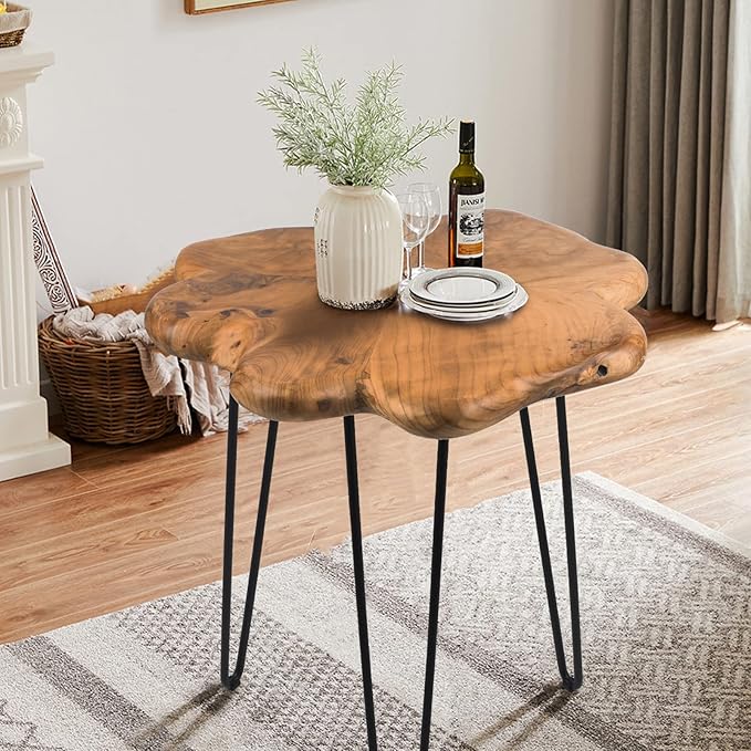 19.5 Inch Live Edge Side Table, Wood Freeform Small End Table with Waterproof, Rustic Accent Table Unique for Living Room, Bedroom, Home