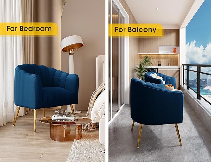 Oversized Pumpkin Couch Accent Chair, Modern Comfy Velvet Upholstered Barrel Chairs, Luxury Single Sofa Armchair for Living Room, Waiting Room, Office and Vanity, (Navy)