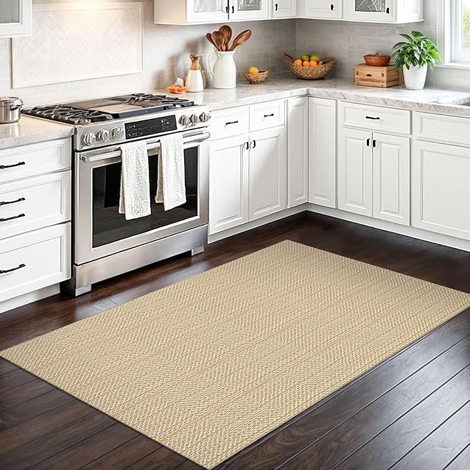 IOHOUZE Washable Area Rug 3x5 Non Slip Rubber Backed Woven Rugs for Entryway Rugs Indoor Outdoor Doormat Throw Rug Floor Carpet for Entrance Kitchen Front Door, Warm Beige/Orange/Apricot