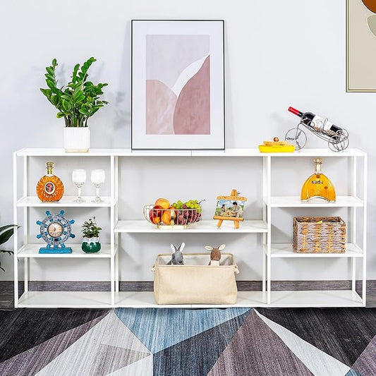 71 Inch Metal Console Table with 8 Storage Shelves,Extra Long Entryway Table,Narrow Sofa Table,Hallway Table for Entrances to Corridor, Foyer,Living Room (White, 70.87×11.81×31.5)