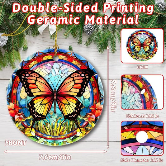 Christmas Tree Decorations Butterfly Ornament, Smooth Ceramic Christmas Tree Ornaments, Xmas Decorative Hanging Ornaments, Christmas Decor Indoor Home Party Gifts Souvenir Butterfly