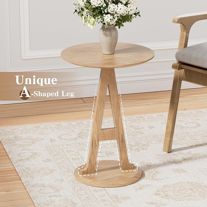 Aoligrace Round End Table, Modern Side Table with Unique A-Shaped Leg,Wooden Small Coffee Tables for Couch Sofa Nightstand Accent Tables for Living Room Bedroom,Easy to Assemble