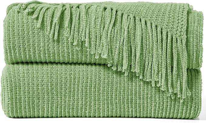 inhand Basil Throw Blanket for Couch Bed,Chunky Chenille Woven Soft Warm Christmas Blankets Gifts for Women with Tassels,Lightweight Cozy Boho Farmhouse Fall Winter Decor,60"x80",Medium Thick