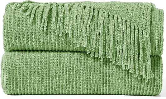 inhand Basil Throw Blanket for Couch Bed,Chunky Chenille Woven Soft Warm Christmas Blankets Gifts for Women with Tassels,Lightweight Cozy Boho Farmhouse Fall Winter Decor,60"x80",Medium Thick