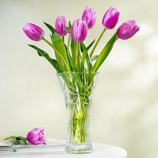 kanpura 9 Inch Glass Vases for Flowers Thickened 2.3 lb Large Flower Vase for Christma Tables Centerpieces Clear Rose Vases for Wedding Reception, Home Decor, Housewarming Gift(Heavy Duty)