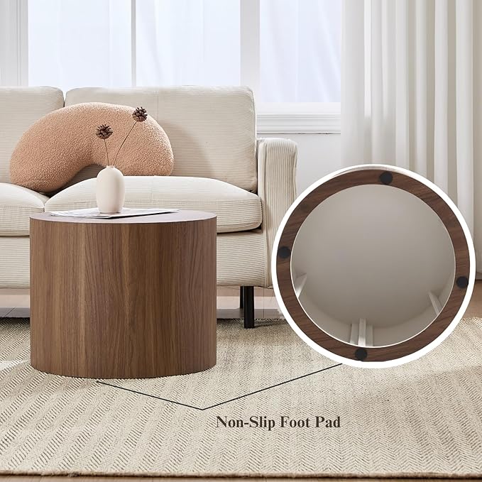 Round Coffee Tables Side Table Set of 2, Wood Nesting End Table for Living Room Balcony Office, Walnut Wooden Color, No Assembling