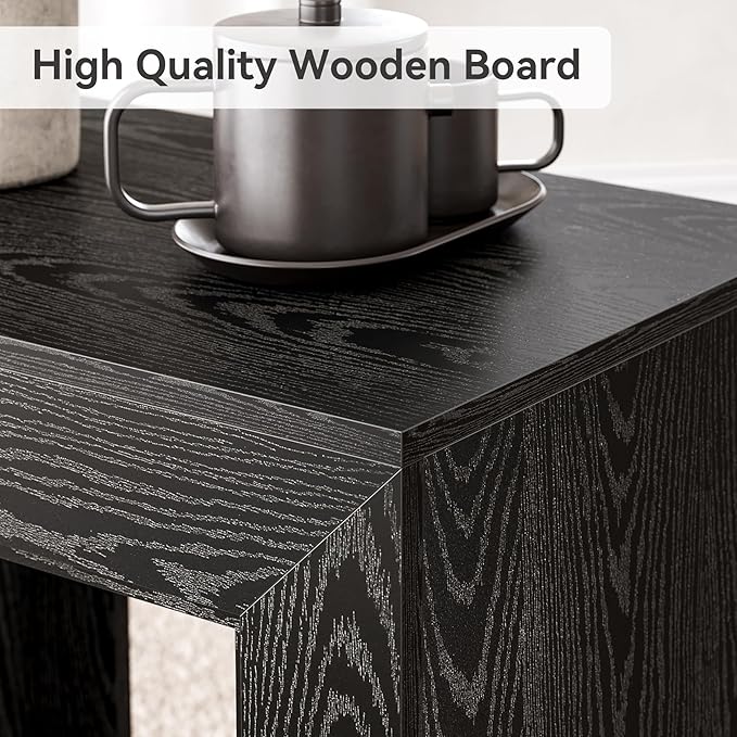 LITTLE TREE End Table with Storage, Wooden Square Side Table, Industrial Sofa Side Tables for Living Room, 2-Tier Bedside Table Nightstand for Bedroom, Chair Side Table for Small Spaces, Black