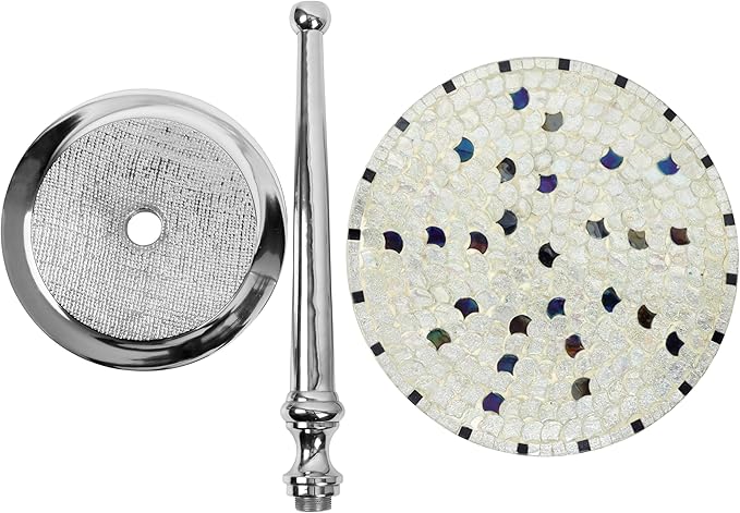 CLEENTABLE Mosaic Round End Table - Top End Tables for Living Room & Bedroom - Modern Side Table with Durable Enamel Top & Metal Legs - Lightweight Accent Table for Sofa, Bed (Ivory Silver)