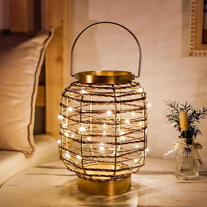 Battery Operated Table Lamp 7.7 "H Metal Cage LED Cordless Lamp with 6-Hour Timer, Vintage Decorative Fairy Lights Lantern for Indoor/Outdoor Bedrooms Weddings Parties Patio Events