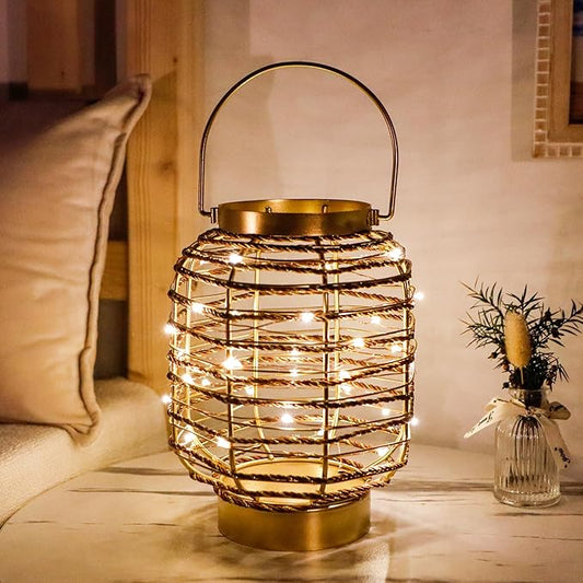 Battery Operated Table Lamp 7.7 "H Metal Cage LED Cordless Lamp with 6-Hour Timer, Vintage Decorative Fairy Lights Lantern for Indoor/Outdoor Bedrooms Weddings Parties Patio Events