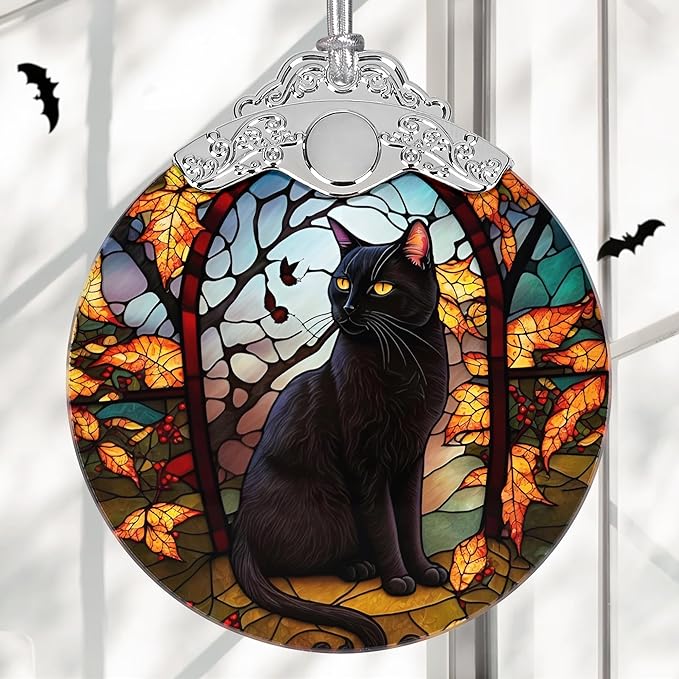 Christmas Ornament, Stained Glass Ornament, Christmas Decorations for Tree, Holiday Ornament, Unique Gift Idea - Dark Night Black Cat