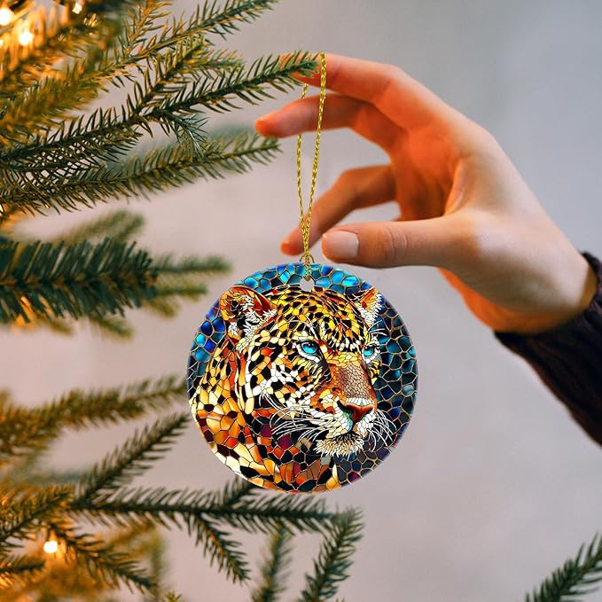 Christmas Tree Decorations Leopard Ornament, Colored Ceramic Christmas Tree Ornaments, Xmas Decorative Hanging Ornaments, Christmas Decor Indoor Home Holiday Party Gifts Leopard