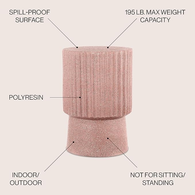 JONATHAN Y TBL1102C Louisa 19" Modern Art Deco Tambour Indoor/Outdoor Accent Table Art Deco, Minimalist, Contemporary, Bohemian, Mid-Century, Patio, Garden, Bathroom, Living Room, Pink Terrazzo Finish