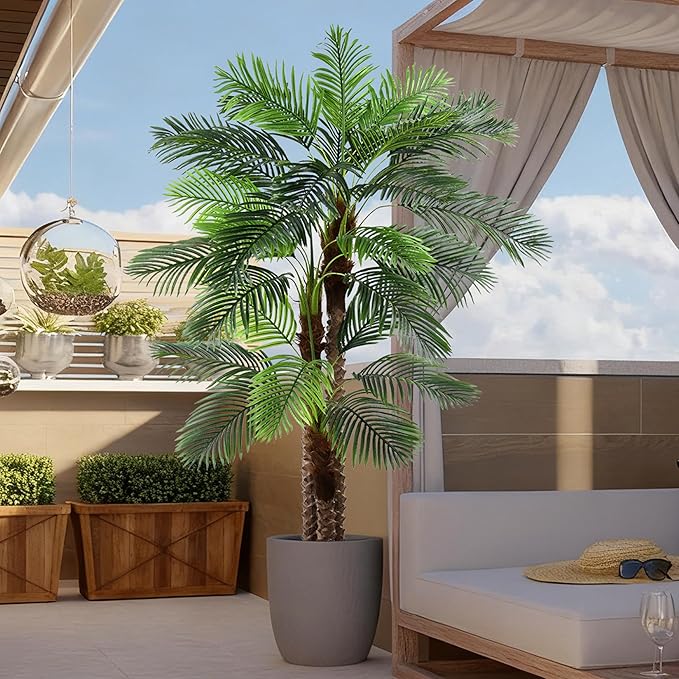 8FT Artificial Palm Tree - Tall Fake Palm Tree with 30 Lifelike Leaves & Realistic Trunk, 96" Large Faux Tropical Phoenix Palm Plant for Home Living Room Poolside Office Hotel Mall Decor