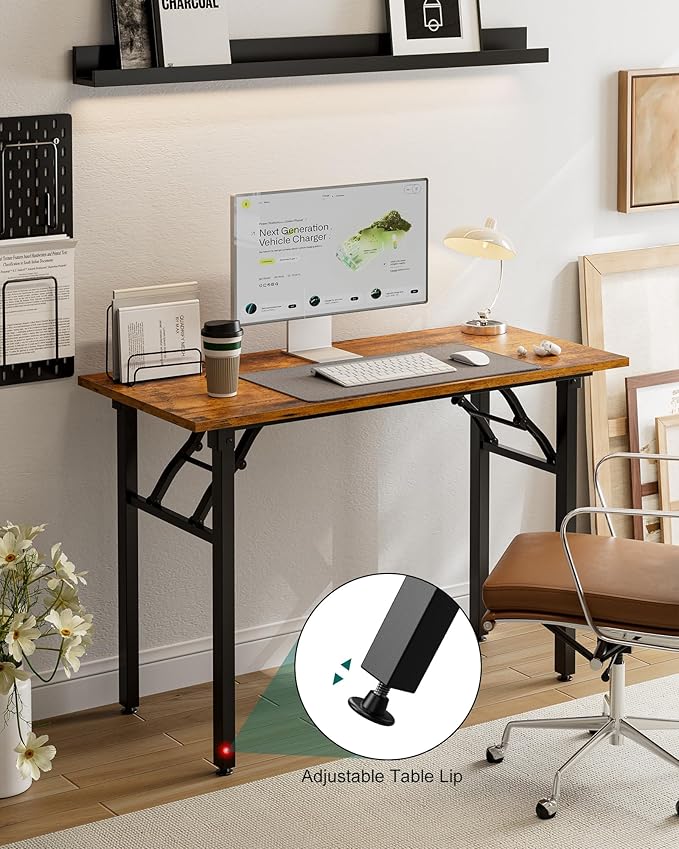 Frylr Small Folding Computer Desk – Portable 43.3 Inch Foldable Laptop Table, Collapsible and Compact for Easy and Fast Setup, Lightweight for Small Spaces, Home Craft and Study Use, Rustic Brown