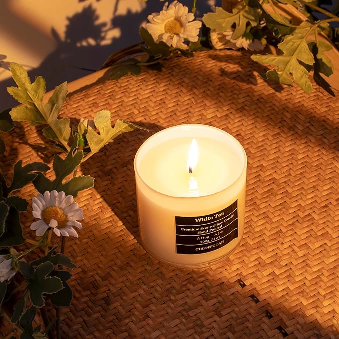 Chloefu LAN White Tea Candles Gifts for Men & Women, Highly Scented, 7.1oz|45 Hour Burning, Candles for Home Scented, Home Decor, Glass Jar Candle with Gift Box