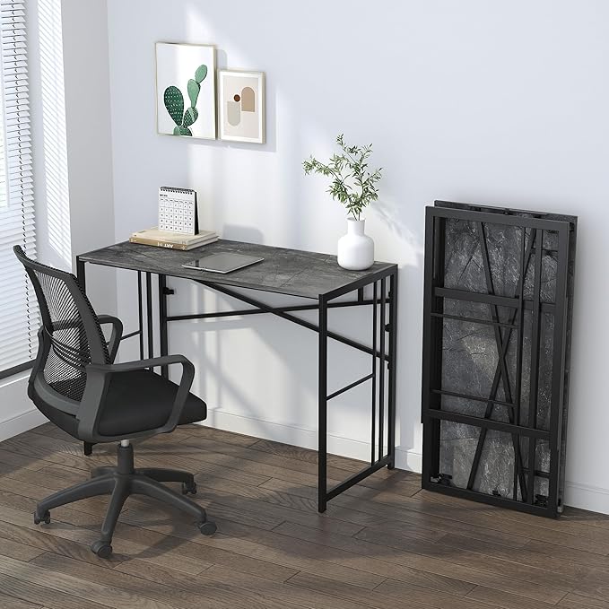 Folding Desk 40 inch Writing Gaming Computer Camping Desk, No Assembly Required Home Office Table, Grey