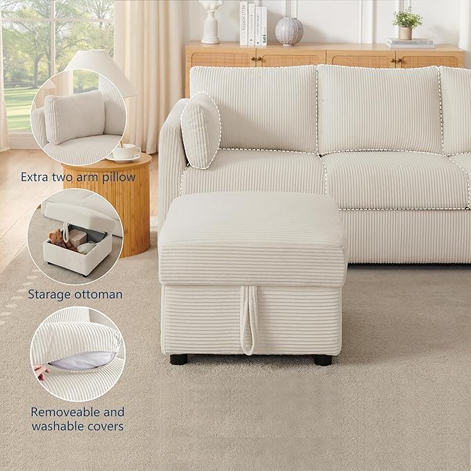 Small Storage Ottoman Sqare Footrest Bench Stool for Apartment,Bedroom,Living Room,Bonus Room and Compact Spaces. (Beige, Ottoman)