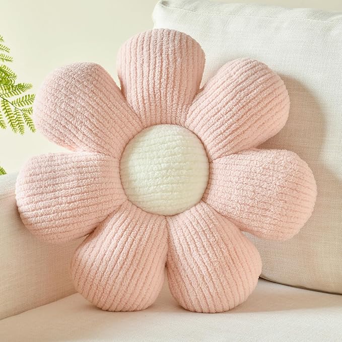 Xuyier Flower Shaped Throw Pillow,Soft Daisy Pillow with Decorative Pillows for Bed Couch Chair Floor, Flower Plush Pillows for Living Room Bed Room Seat Cushion(14.9" Pink)